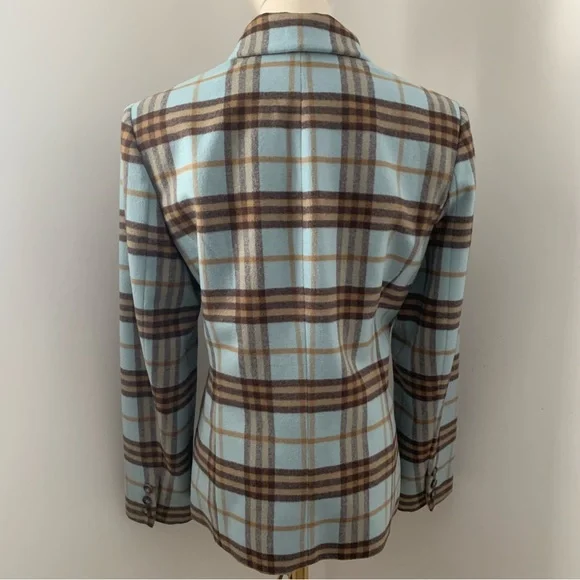 Vintage Doncaster Wool Angora Blend Blue and Brown Plaid Jacket - Picture 5 of 15